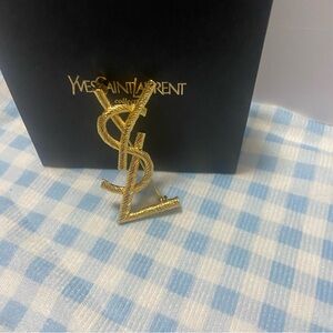 Yves Saint Laurent Opyum Logo Vintage Crystal Brooch